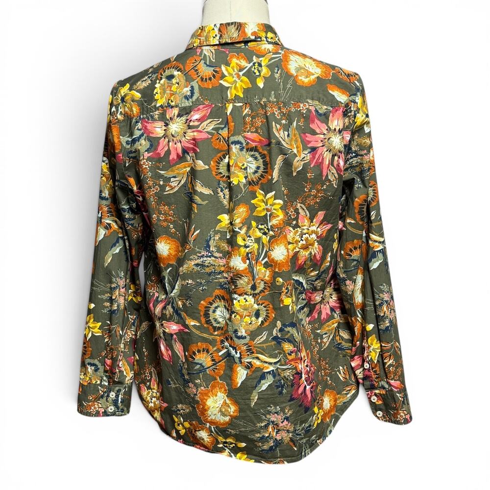 Talbots Cotton Long Sleeve Green Yellow Floral Blouse Top Large - Picture 4 of 6